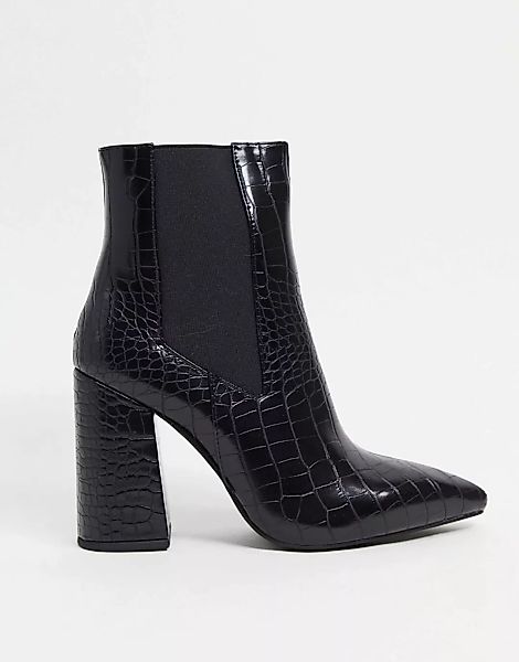 Simmi London – Ankle-Boots mit Blockabsatz in Kroko-Schwarz günstig online kaufen