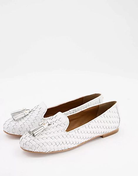Dune – Gilsa – Gewebte Loafer in Weiß mit Quasten günstig online kaufen