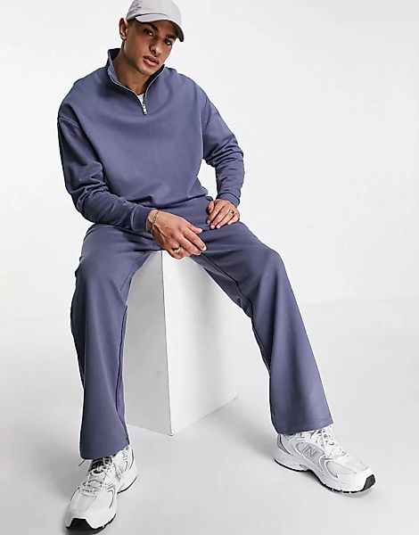 ASOS DESIGN – Trainingsanzug aus Bio-Baumwolle in Blau mit Oversize-Sweatsh günstig online kaufen