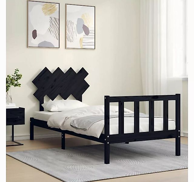 vidaXL Bett Massivholzbett mit Kopfteil Schwarz 90x200 cm günstig online kaufen