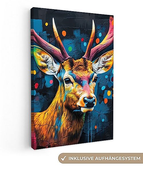 OneMillionCanvasses® Leinwandbild Graffiti - Hirsch - Tier - Farbenfroh, Fo günstig online kaufen
