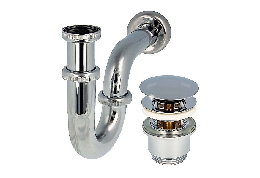 tecuro Siphon Siphon mit Pop Up Ablaufventil verchromt - Set für Waschtisch günstig online kaufen