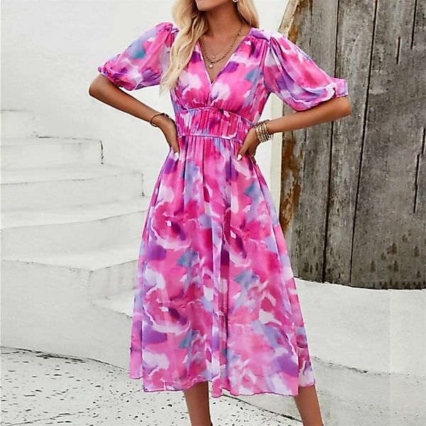 RUZU UG Abendkleid Damen Revers Langarmkleid mit Gürtel (1-tlg) günstig online kaufen