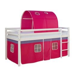 Homestyle4u Hochbett 90x200 mit Vorhang Lattenrost Matratze Tunnel in Weiß günstig online kaufen