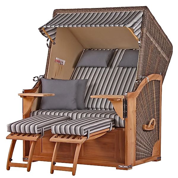 bene,iving Strandkorb Komplettset Schaalsee Teak PE grau Modell 545 günstig online kaufen