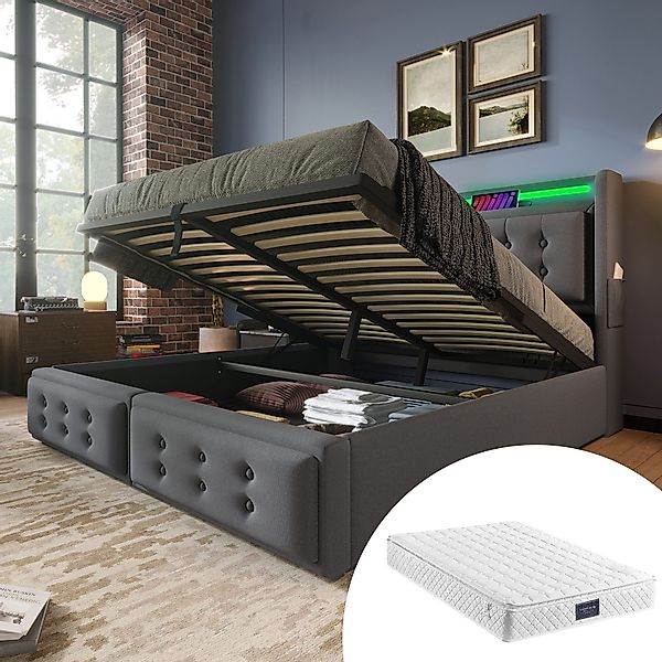 HAUSS SPOLE Polsterbett 160x200 mit Led-Kopfteil, günstig online kaufen