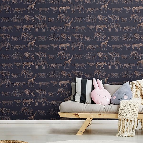 Vliestapete Boutique Safari Dunkelblau günstig online kaufen
