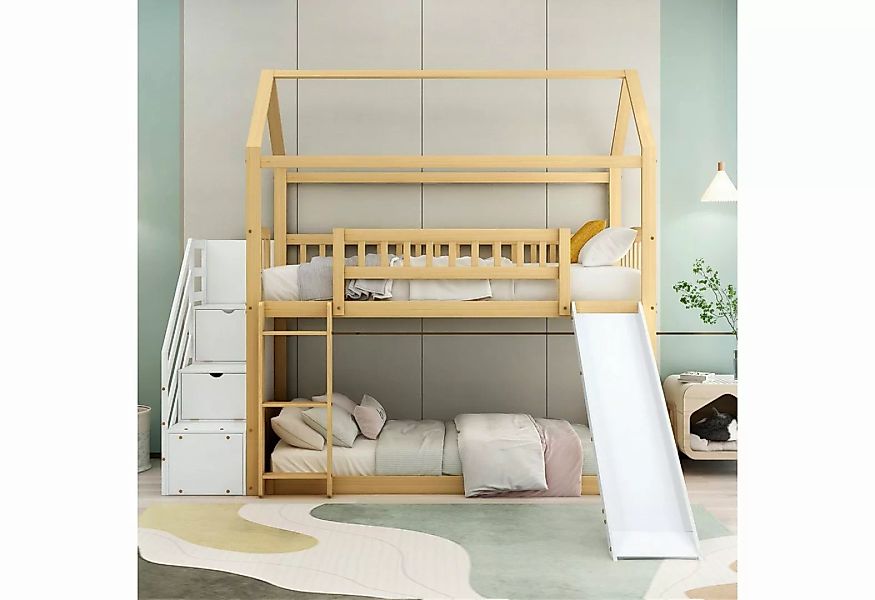 Fangqi Massivholzbett 90 x 200 cm großes Etagenbett mit Stauraumtreppe und günstig online kaufen