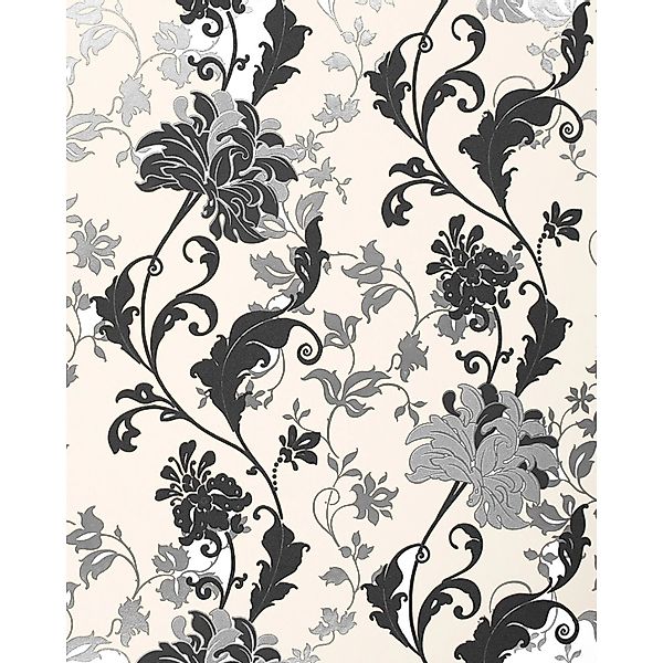 EDEM 833-20 edles florales Muster Blumen Tapete Schwarz Weiß Silber 10,05 m günstig online kaufen