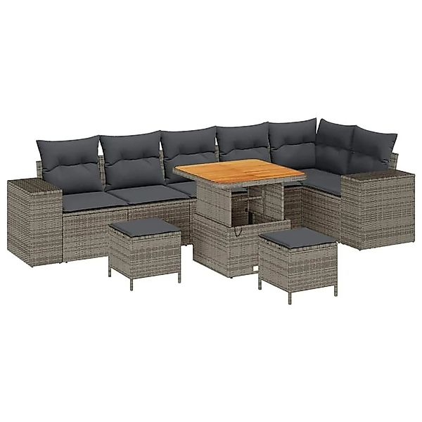 vidaXL Gartensofa-Set mit Kissen 9 Stk Grau Poly-Rattan 3363973 günstig online kaufen