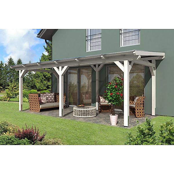 Skan Holz Terrassenüberdachung Siena 648 x 400 cm Leimholz Weiß günstig online kaufen