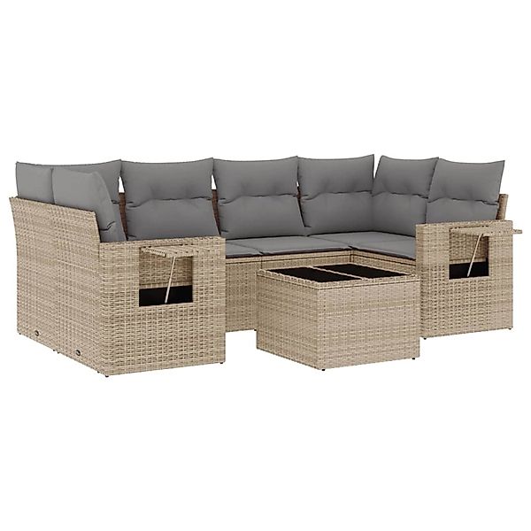 vidaXL 7-Tlg Garten-Sofagarnitur mit Kissen Beige Poly Rattan 3252256 günstig online kaufen