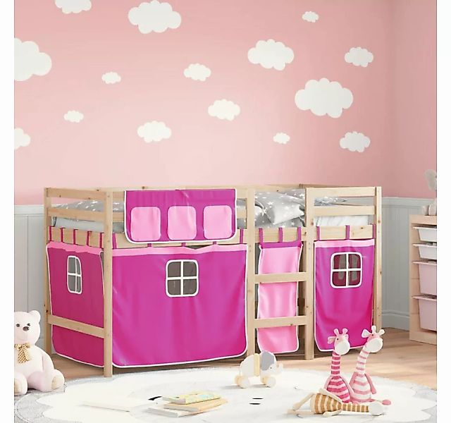 vidaXL Bett Kinderhochbett mit Vorhängen Rosa 80x200 cm Massivholz Kiefer günstig online kaufen