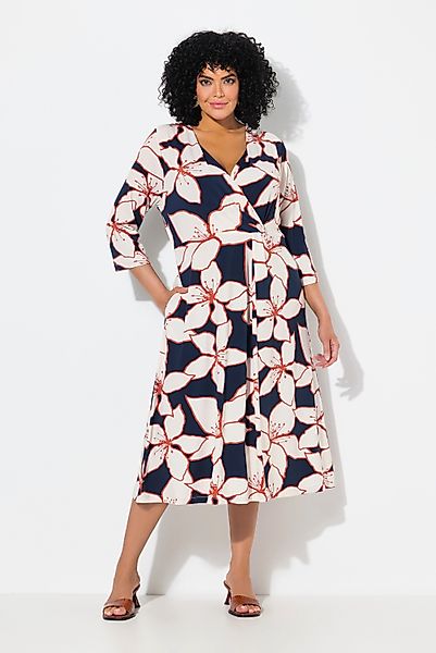 Ulla Popken Jerseykleid Midikleid Blüten Wickeloptik günstig online kaufen