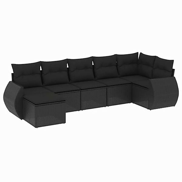 vidaXL Sofaelement 7-tlg. Garten-Sofagarnitur mit Kissen Schwarz Poly Ratta günstig online kaufen