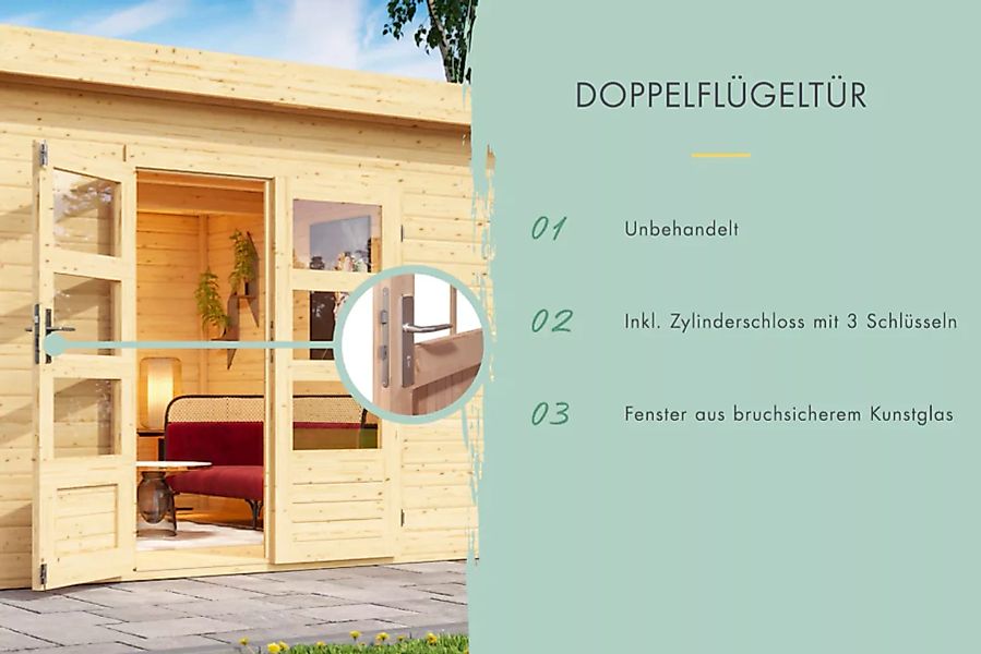 Karibu Gartenhaus "Schloßsee 3", (Set), mit Anbaudach und Rückwand günstig online kaufen