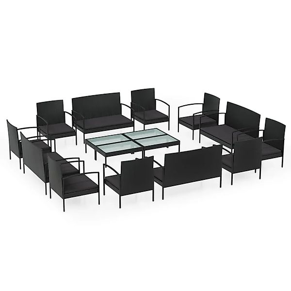 vidaXL 16-Tlg Garten-Lounge-Set mit Auflagen Poly Rattan Schwarz 3095962 günstig online kaufen