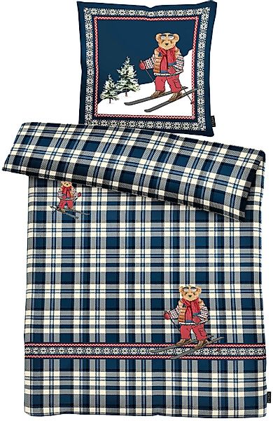 APELT Bettwäsche "Mati GOTS" 2 Stk. Karomuster mit Norwegerbordüre und Bär günstig online kaufen