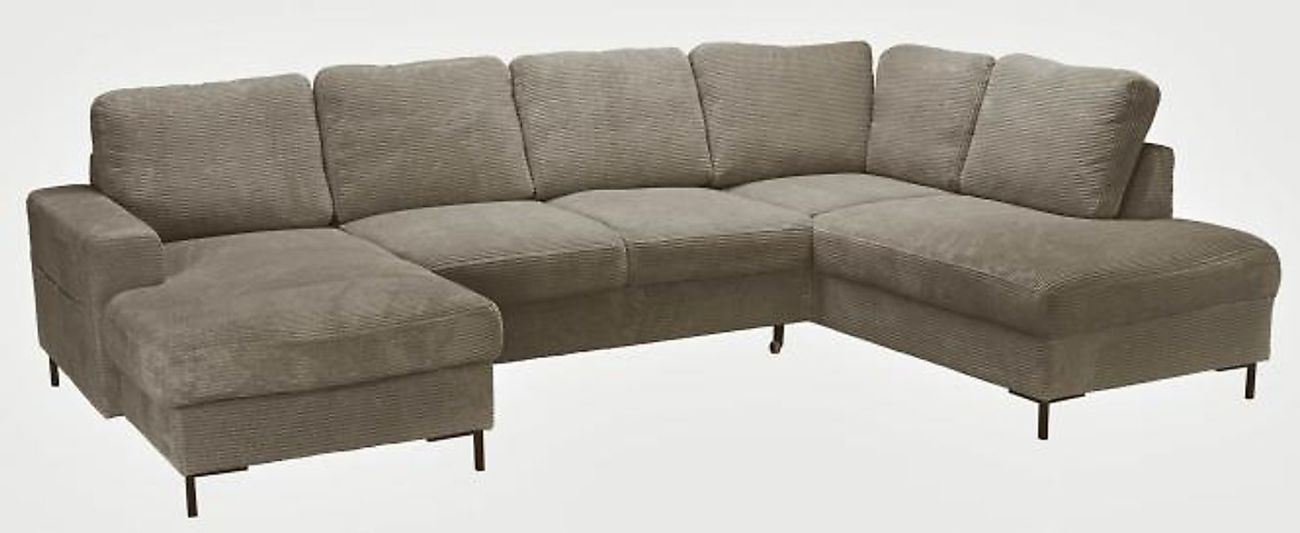 Wohnlandschaft inkl. Bettfunktion, Bettkasten und 6 Rückenkissen Beige günstig online kaufen