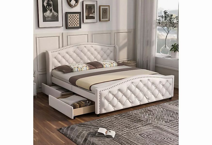 WISHDOR Polsterbett Doppelbett Stauraumbett Bett (Weiß 140 x 200 cm ohne Ma günstig online kaufen