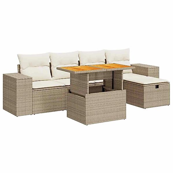 vidaXL 6-Tlg Garten-Sofagarnitur mit Kissen Beige Poly Rattan Akazie 332808 günstig online kaufen