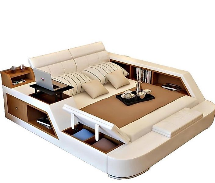 JVmoebel Bett Doppel Leder Polster Betten Hotel Multifunktion Weiß (1-tlg), günstig online kaufen