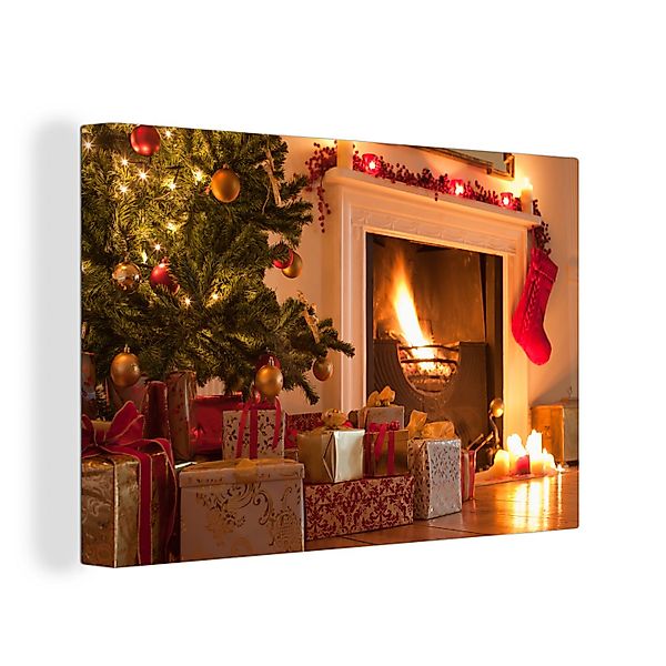 OneMillionCanvasses® Leinwandbild Weihnachtsbaum und Strumpf neben günstig online kaufen