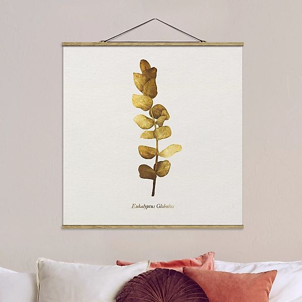 Stoffbild Blumen mit Posterleisten - Quadrat Gold - Eukalyptus günstig online kaufen