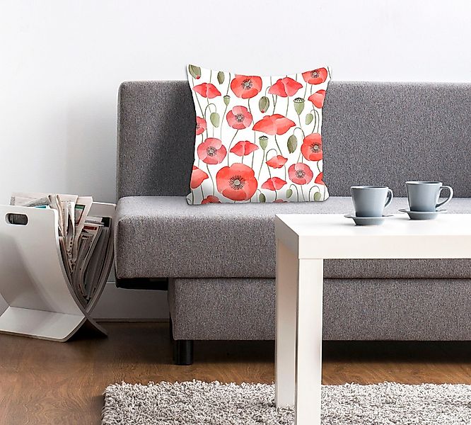 queence Dekokissen "Denis" mit roten Mohnblumen günstig online kaufen