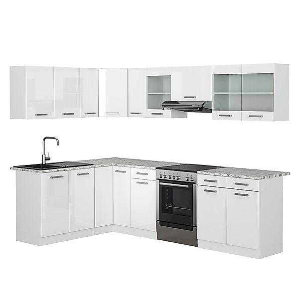 Vicco Rick Eckküche Weiß/Weiß Hochglanz 267 x 167 cm AP MarmorRick günstig online kaufen