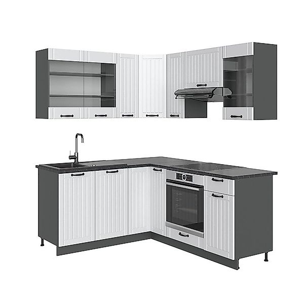 Vicco Winkelküche Fame-Line, Weiß Landhaus/Anthrazit, 160x190cm günstig online kaufen