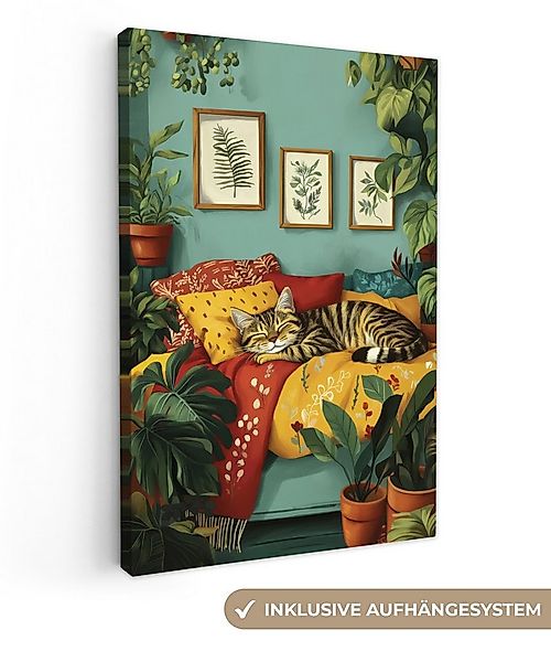 OneMillionCanvasses® Leinwandbild Katze - Pflanzen - Grün, Fotodruck (1 St) günstig online kaufen