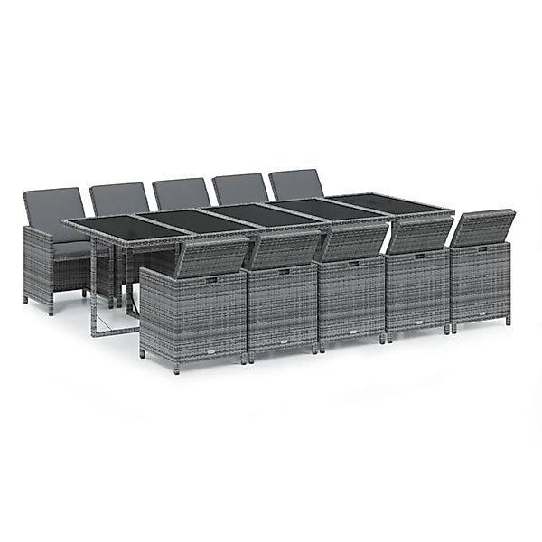 vidaXL 11-Tlg Garten-Essgruppe mit Kissen Poly Rattan Grau 3095590 günstig online kaufen
