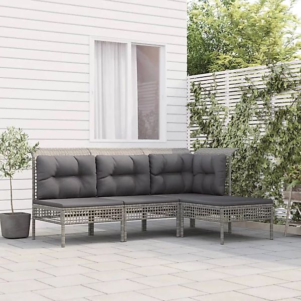 Vidaxl 4-tlg. Garten-lounge-set Mit Kissen Grau Poly Rattan günstig online kaufen
