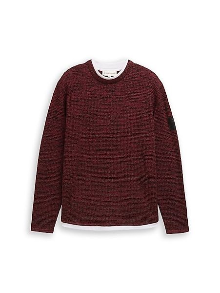 TOM TAILOR Rundhalspullover meliert 2-in-1-Look mit Jersey-Unterlegung günstig online kaufen