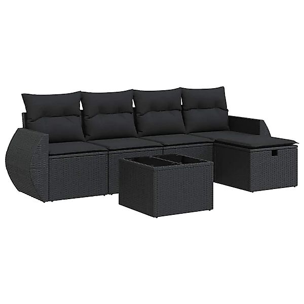 vidaXL 6-Tlg Garten-Sofagarnitur mit Kissen Schwarz Poly Rattan 3325571 günstig online kaufen
