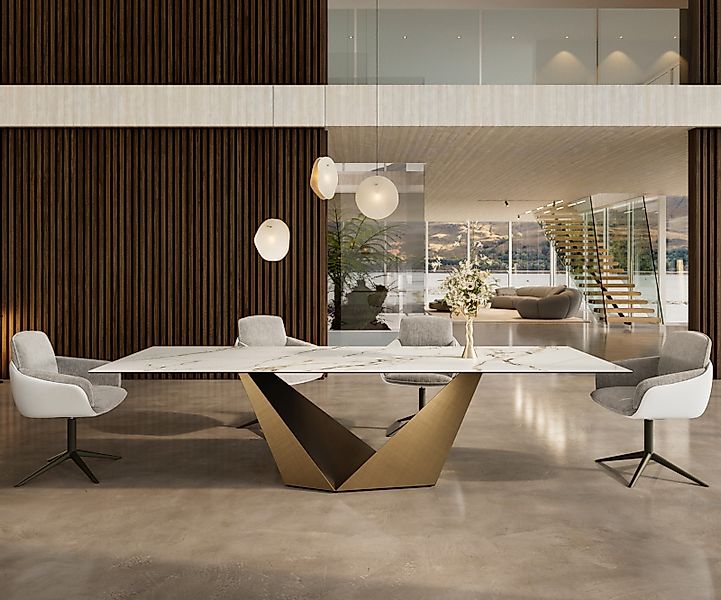 Esstisch Edge 300x100 Keramik Calacatta Luxe Weiß-Gold-Grau Prisma Metallic günstig online kaufen