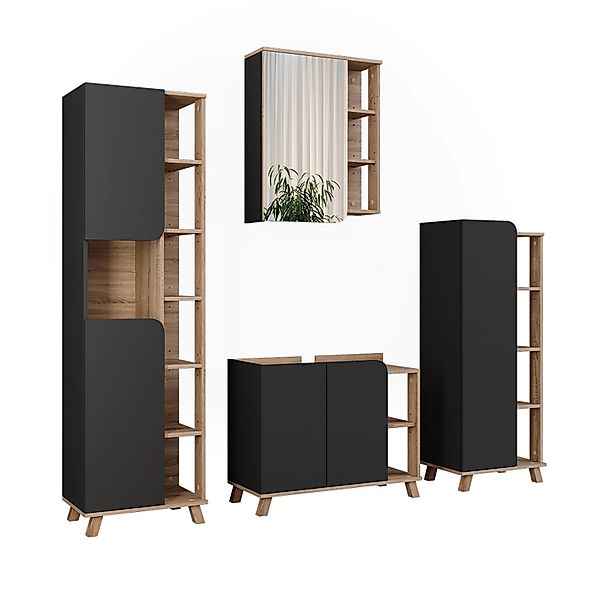 Vicco Badmöbel-Set Karen Sonoma/Anthrazit 4 Teile Opt 2 günstig online kaufen