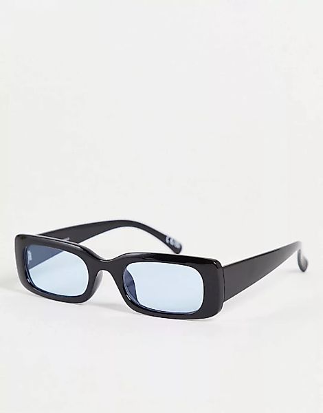 ASOS DESIGN – Mittelgroße Sonnenbrille in Schwarz mit schmalem, eckigem Rah günstig online kaufen