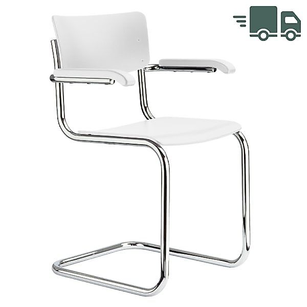 THONET S 43 F | Buche weiß lasiert | Stahlrohr-Freischwinger mit Armlehnen günstig online kaufen