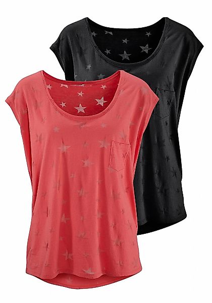Beachtime Kurzarmshirt "mit leicht transparenten Sternen", (2er-Pack), aus günstig online kaufen