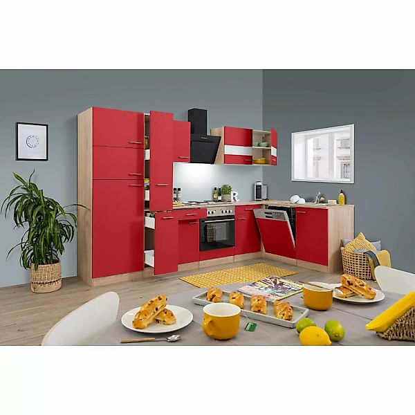 Respekta Winkelküche KBL310ESRS 310 cm Rot-Eiche Sonoma Sägerau Nachbildung günstig online kaufen