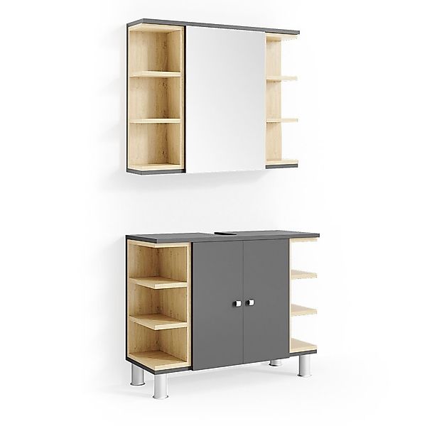 Vicco Badmöbel-Set Aquis, Anthrazit/Sonoma, 2 Teile, günstig online kaufen