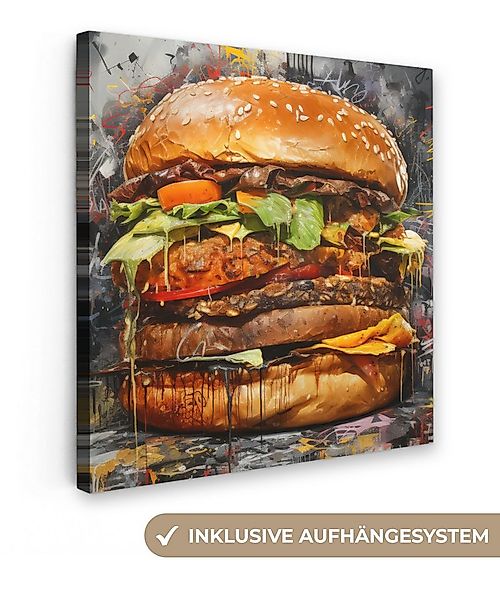 OneMillionCanvasses® Leinwandbild Burger - Essen - Kunst - Grau - Graffiti, günstig online kaufen