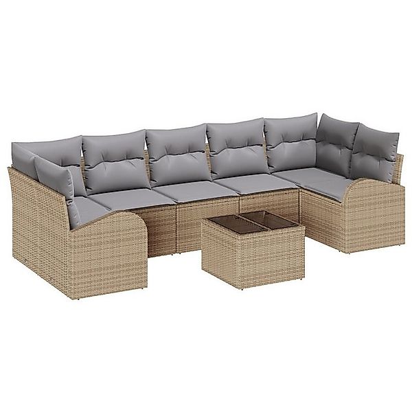 vidaXL Loungesofa 8-tlg. Garten-Sofagarnitur mit Kissen Beige Poly Rattan, günstig online kaufen