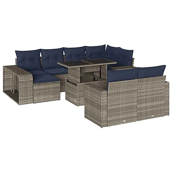 vidaXL 11-Tlg Gartensofa-Set mit Kissen Grau Polyrattan 3274584 günstig online kaufen