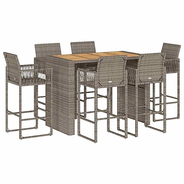 vidaXL 7-Tlg Gartenbar-Set ohne Kissen Grau Poly Rattan Akazie 3328894 günstig online kaufen