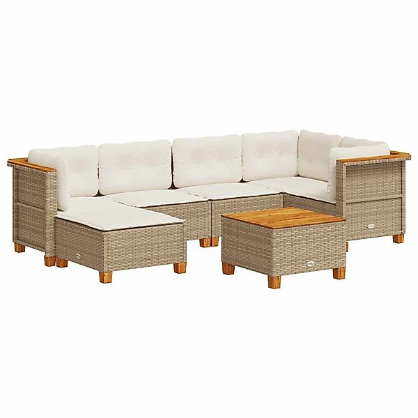 vidaXL 7-Tlg Garten-Sofagarnitur mit Kissen Beige Poly Rattan 3261919 günstig online kaufen