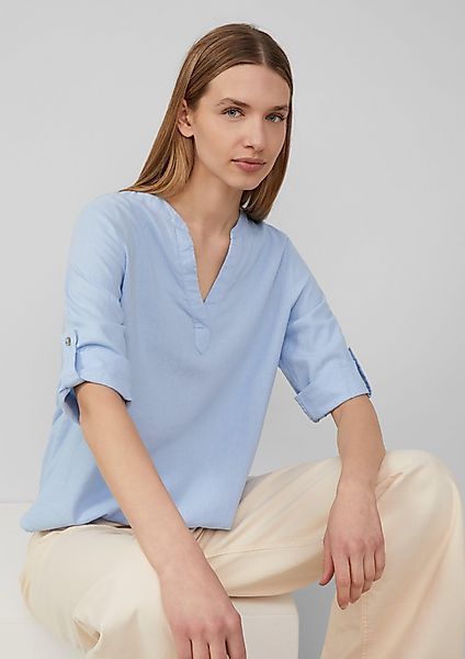 s.Oliver Langarmbluse Leinenmix-Bluse mit Turn-up Raffung günstig online kaufen