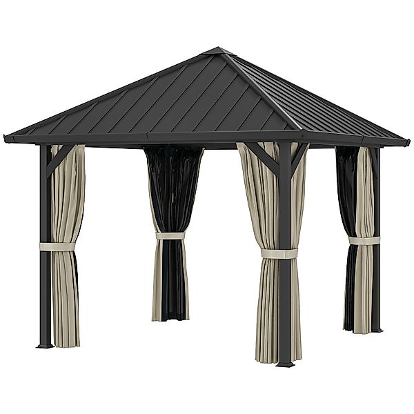 Outsunny Pavillon mit Hardtop, ca. 3x3 m Wasserdicht Stabil Winterfest Gart günstig online kaufen